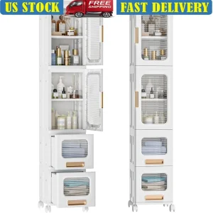 4-Tier Slim Narrow Storage Cabinet with Rolling Wheels