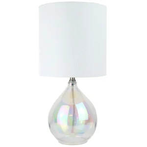 Iridescent Glass Lamp with White Shade