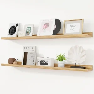 Solid Wood Floating Shelves with Picture Ledge
